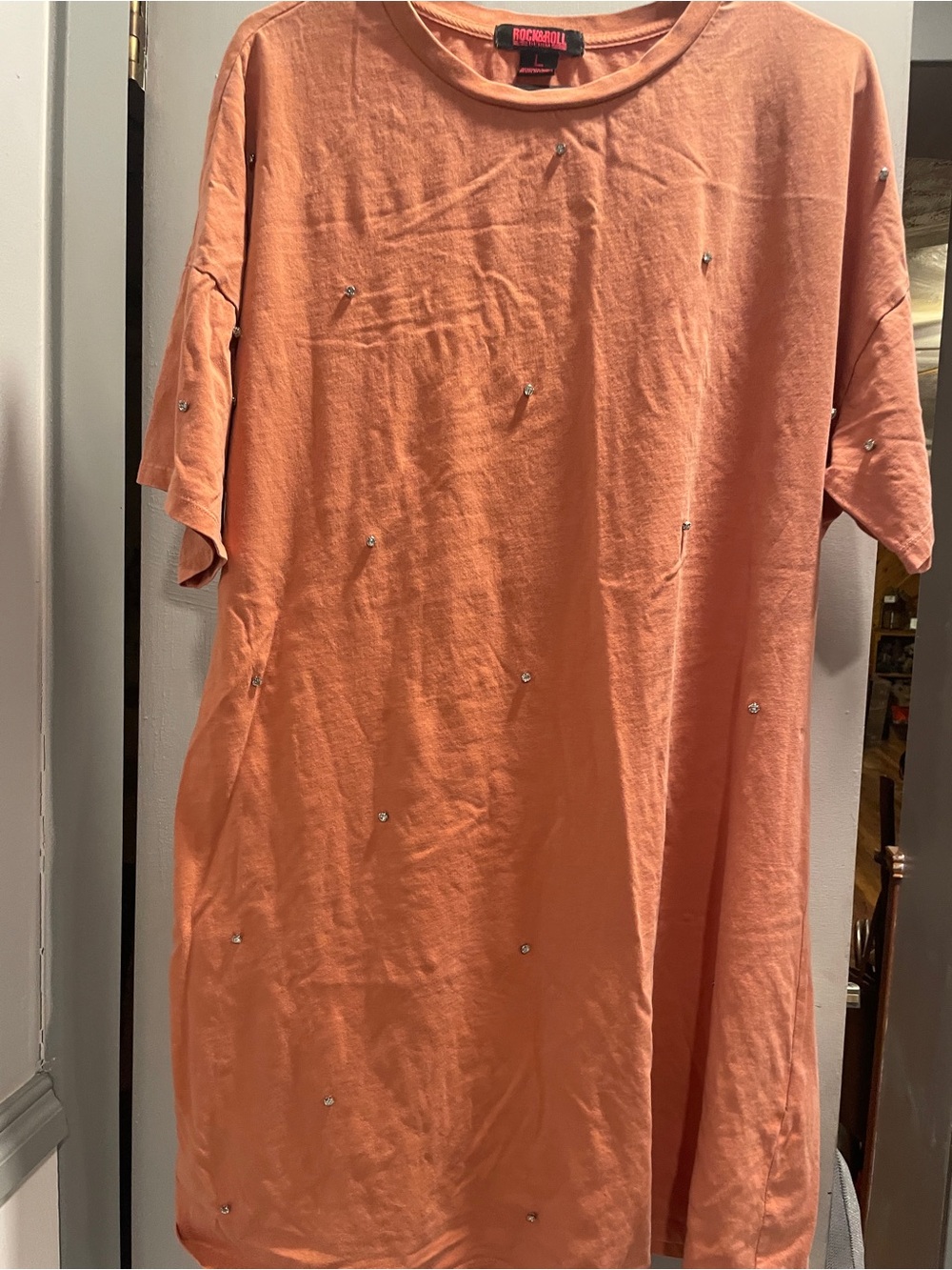 Rock & Roll Denim Burnt Orange Short Sleeve Studded Womens dress size L